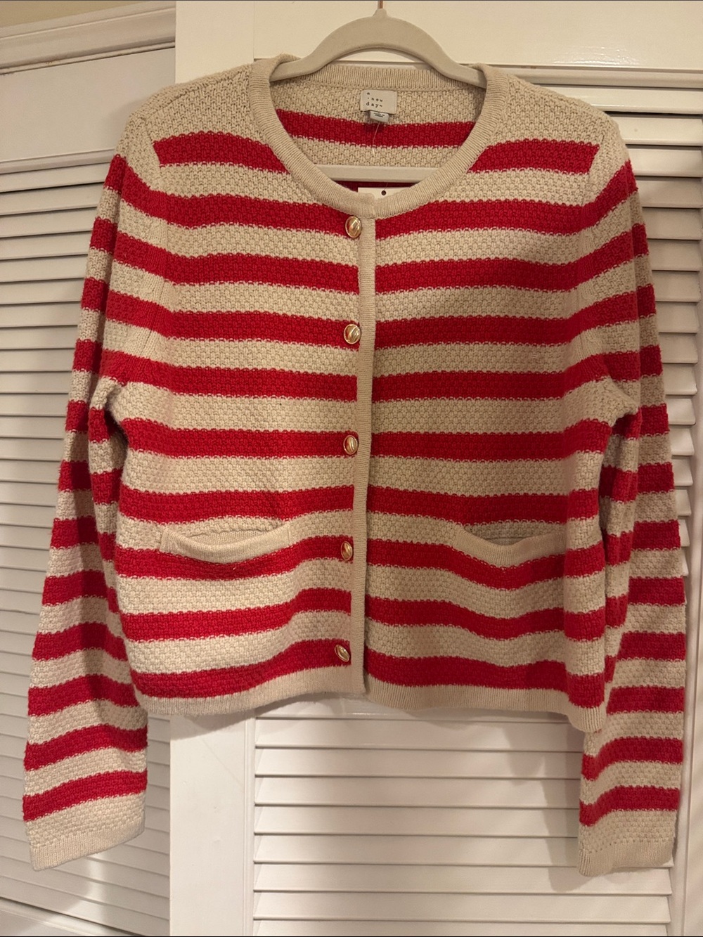 a new day Red and Cream Striped Knit Cardigan